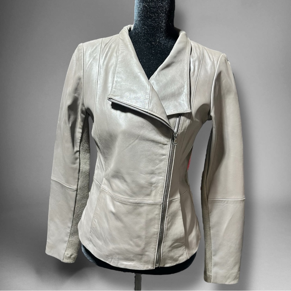 DKNY NWT Women's Sz M Brown Lamb  Leather Jacket Zipper Modern Side Stretch